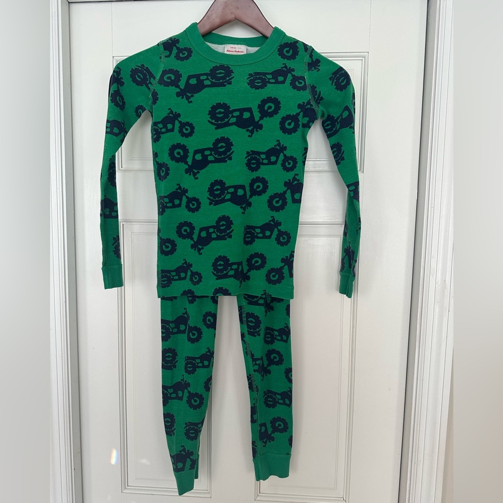 Hanna Andersson Green Organic Cotton motorcycle pajama set size 8